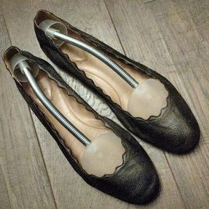 Chloe Ballet Flats pewter color scalloped leather